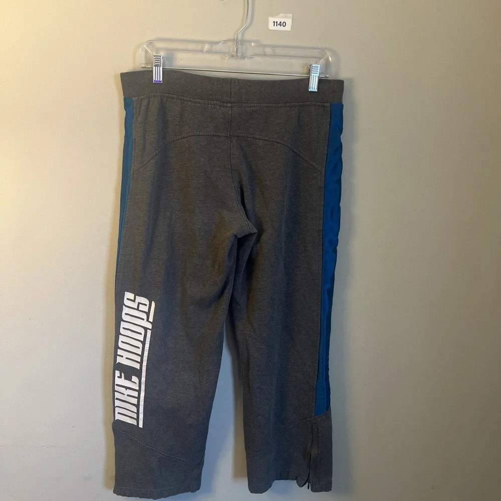 VTG Nike Capri Women  Sz L  Gray Blue Striped Drawstring Athletic Straight Hoops